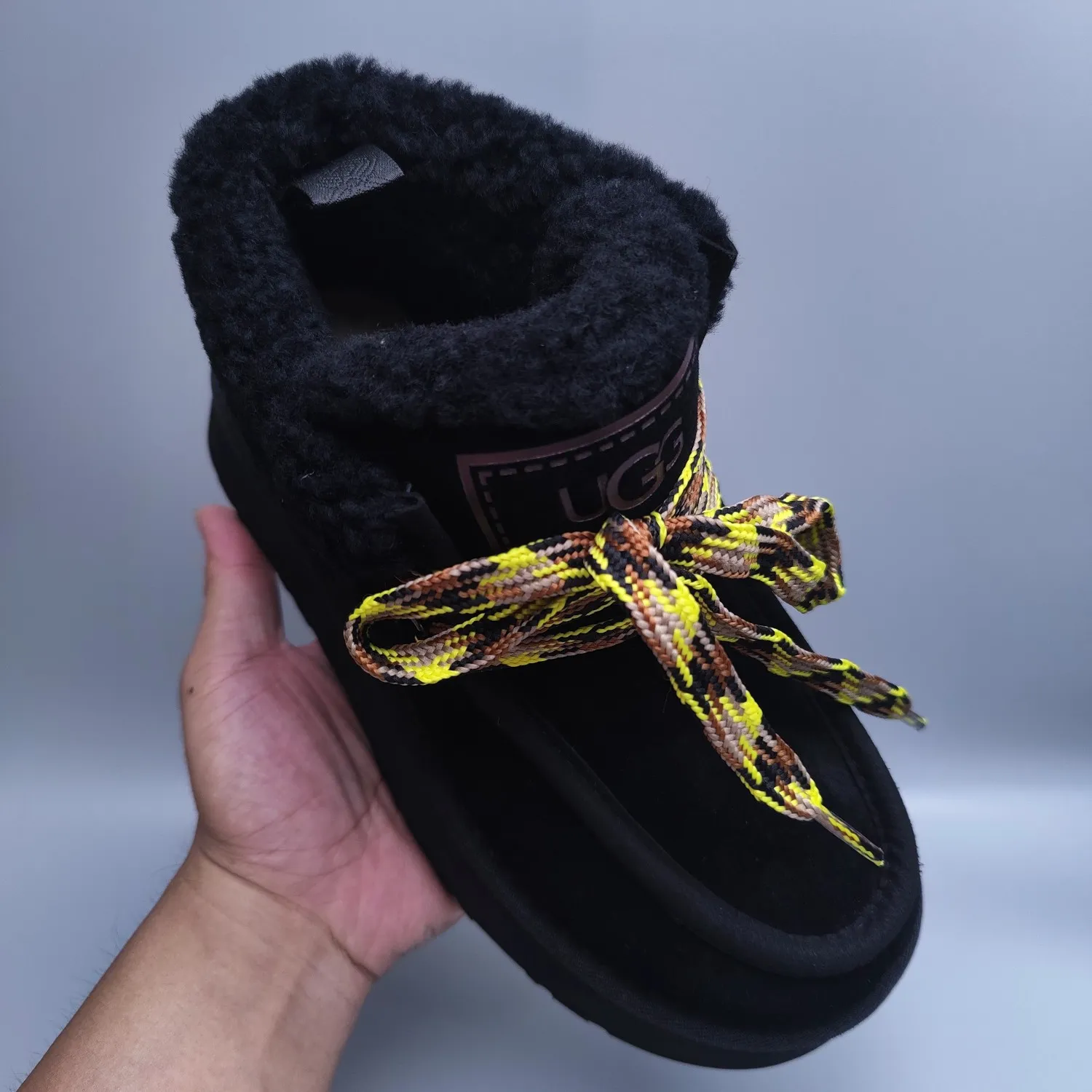 💰560 UGG sheepskin all-in-one snow boots 3954 thick-soled lace-up women's boots Color: Maroon Black Chocolate Brown Gray Size: 35-41